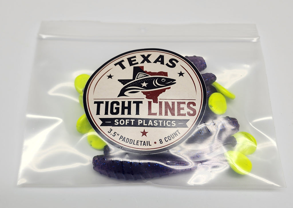 Texas Tight Lines Electric Junebug 3.5" Paddletail – 8 Pack