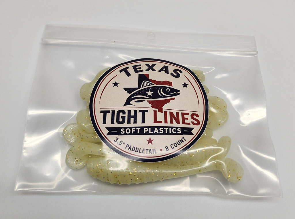 Texas Tight Lines Pearl Shimmer 3.5" Paddletail – 8 Pack