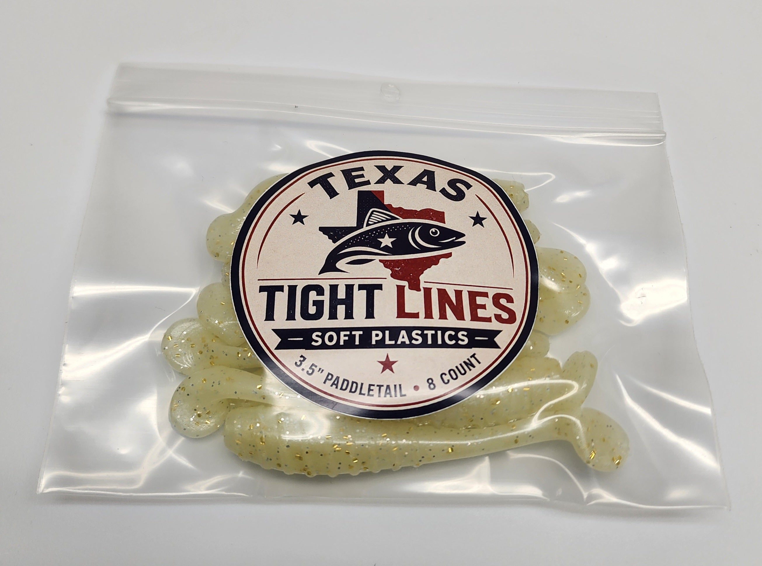 Texas Tight Lines Pearl Shimmer 3.5" Paddletail – 8 Pack